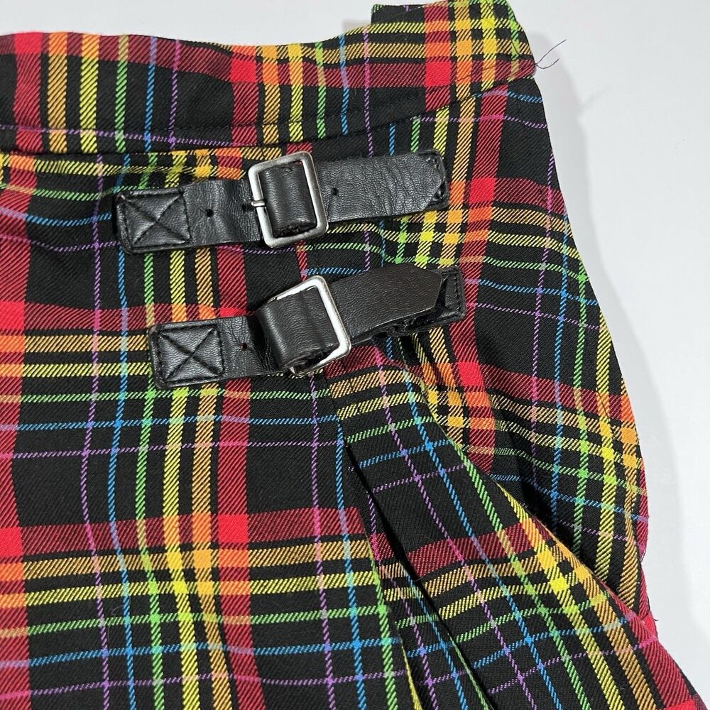 Hot Topic Rainbow Plaid Double Buckle Pleated Skirt Goth Punk Medium - Picture 4 of 7